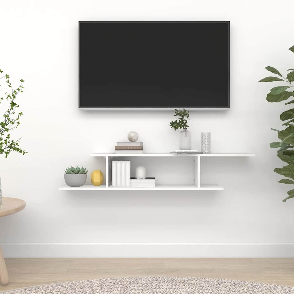 vidaXL Seinäkiinnitettävä TV-hylly valkoinen 125x18x23 cm tekninen puu