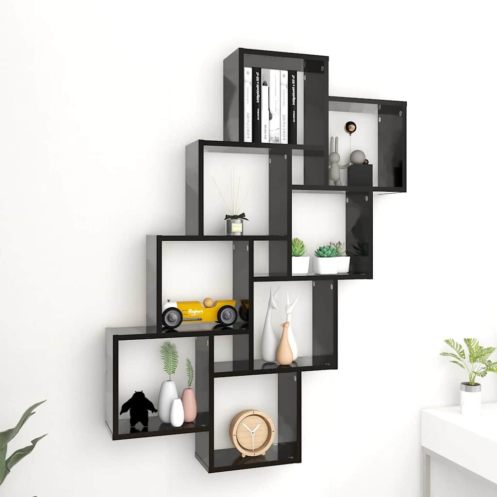 vidaXL Kuutioseinähylly musta 90x15x119 cm tekninen puu