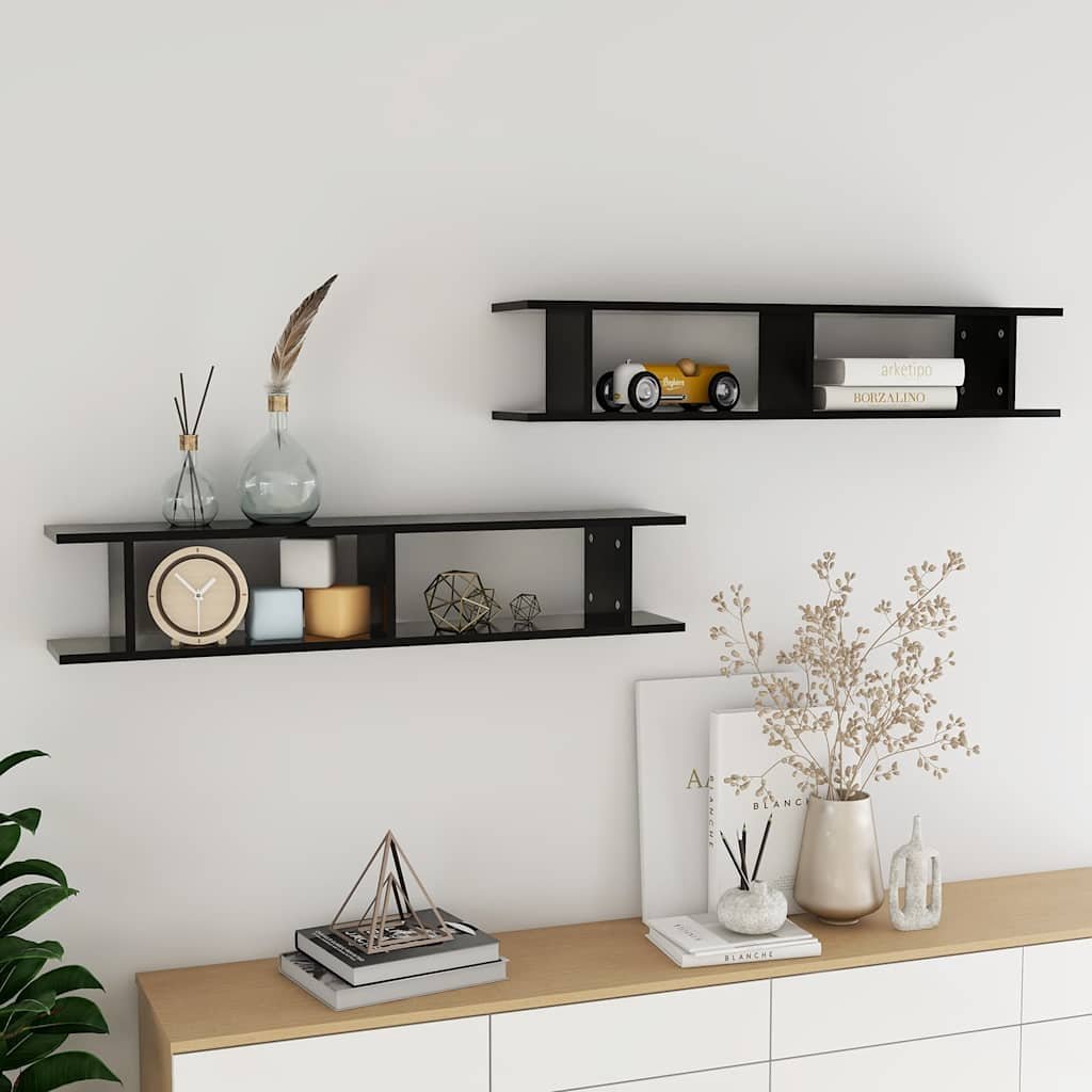vidaXL Seinähyllyt 2 kpl musta 105x18x20 cm lastulevy