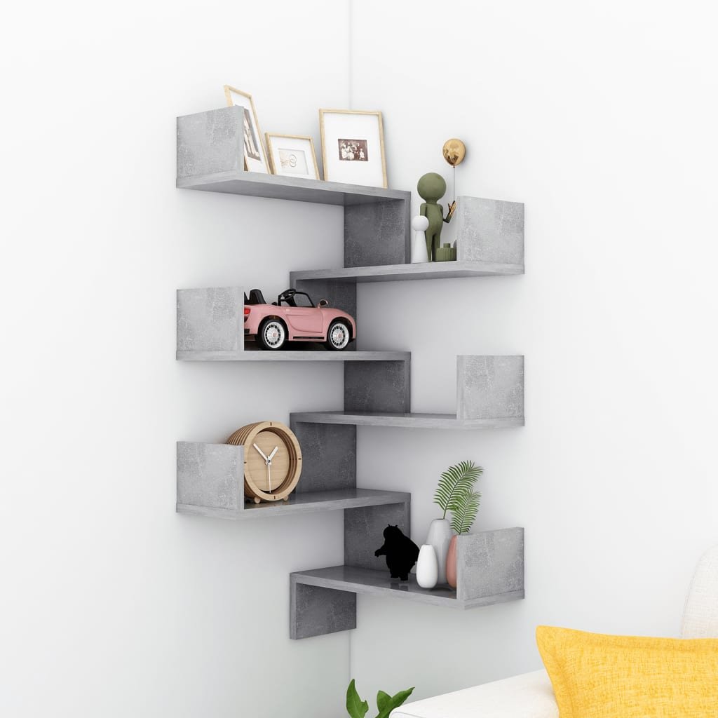 vidaXL Seinäkulmahyllyt 2 kpl betoninharmaa 40x40x50 cm tekninen puu