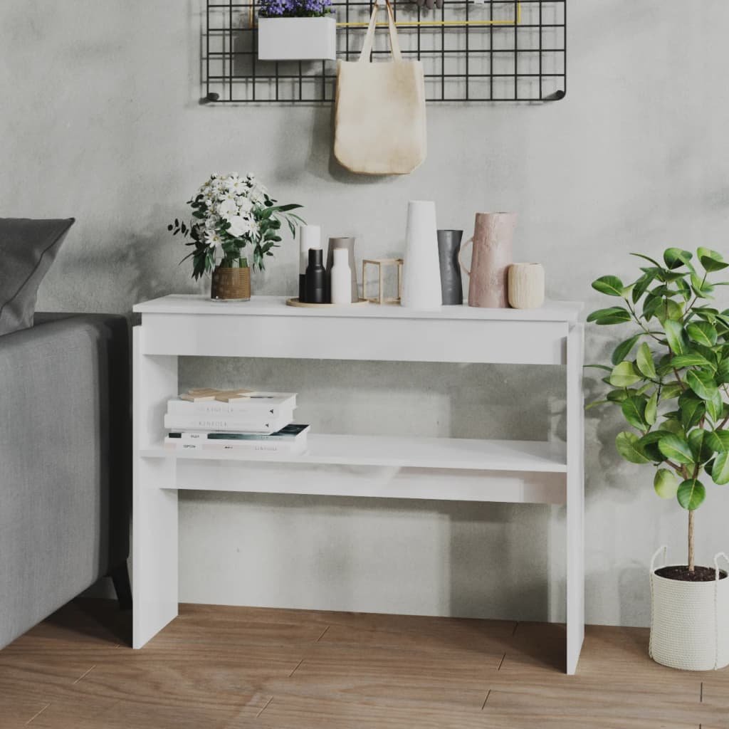 vidaXL Konsolipöytä korkeakiilto valkoinen 102x30x80 cm tekninen puu
