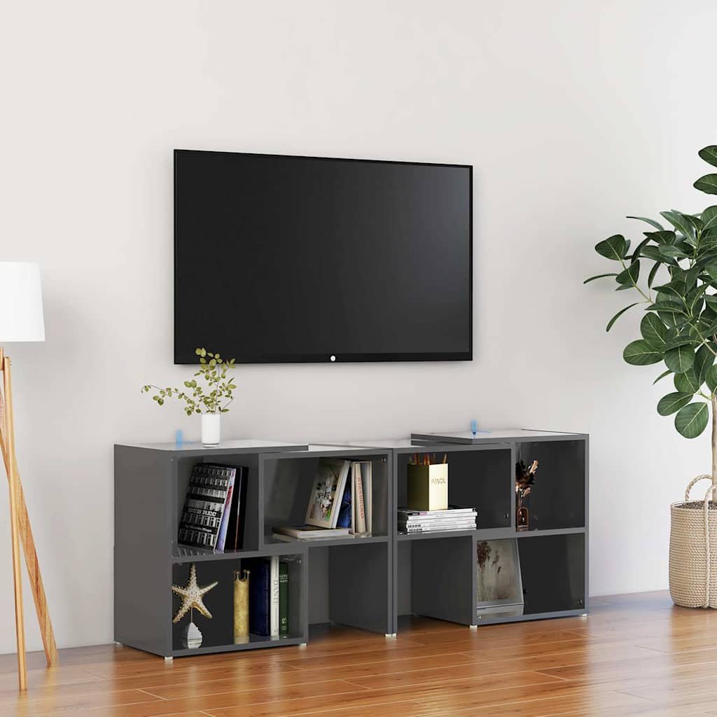 vidaXL TV-taso korkeakiilto korkeak. harmaa 104x30x52 cm tekninen puu
