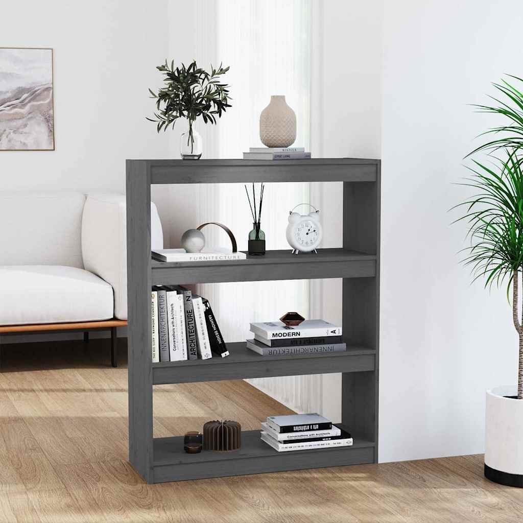 vidaXL Kirjahylly/tilanjakaja harmaa 80x30x103,5 cm täysi mänty