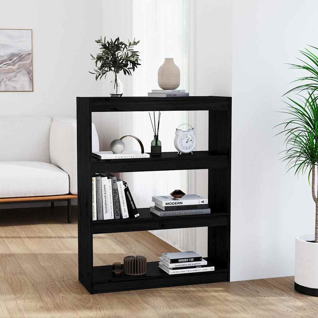 vidaXL Kirjahylly/tilanjakaja musta 80x30x103,5 cm täysi mänty