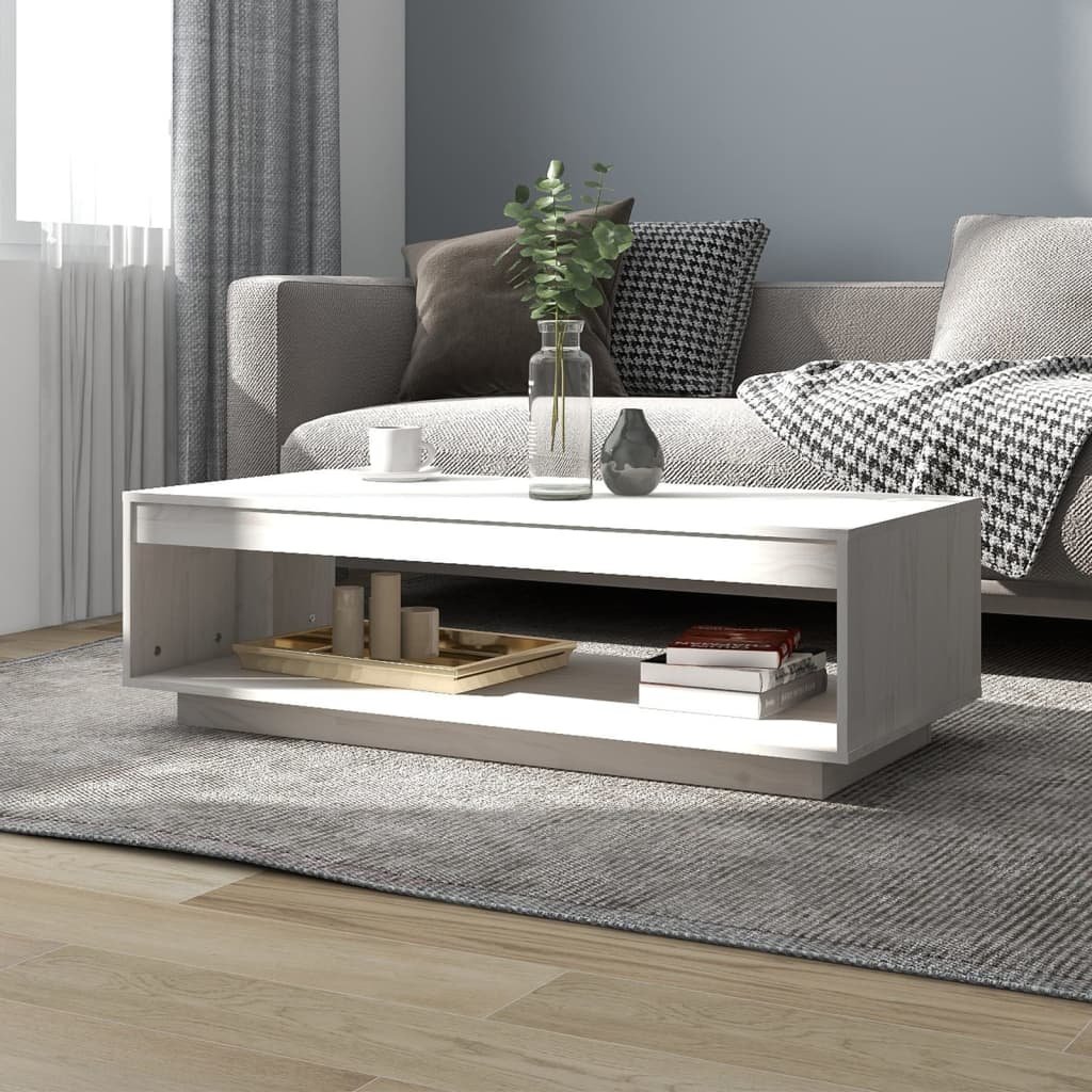 vidaXL Sohvapöytä valkoinen 110x50x33,5 cm täysi mänty