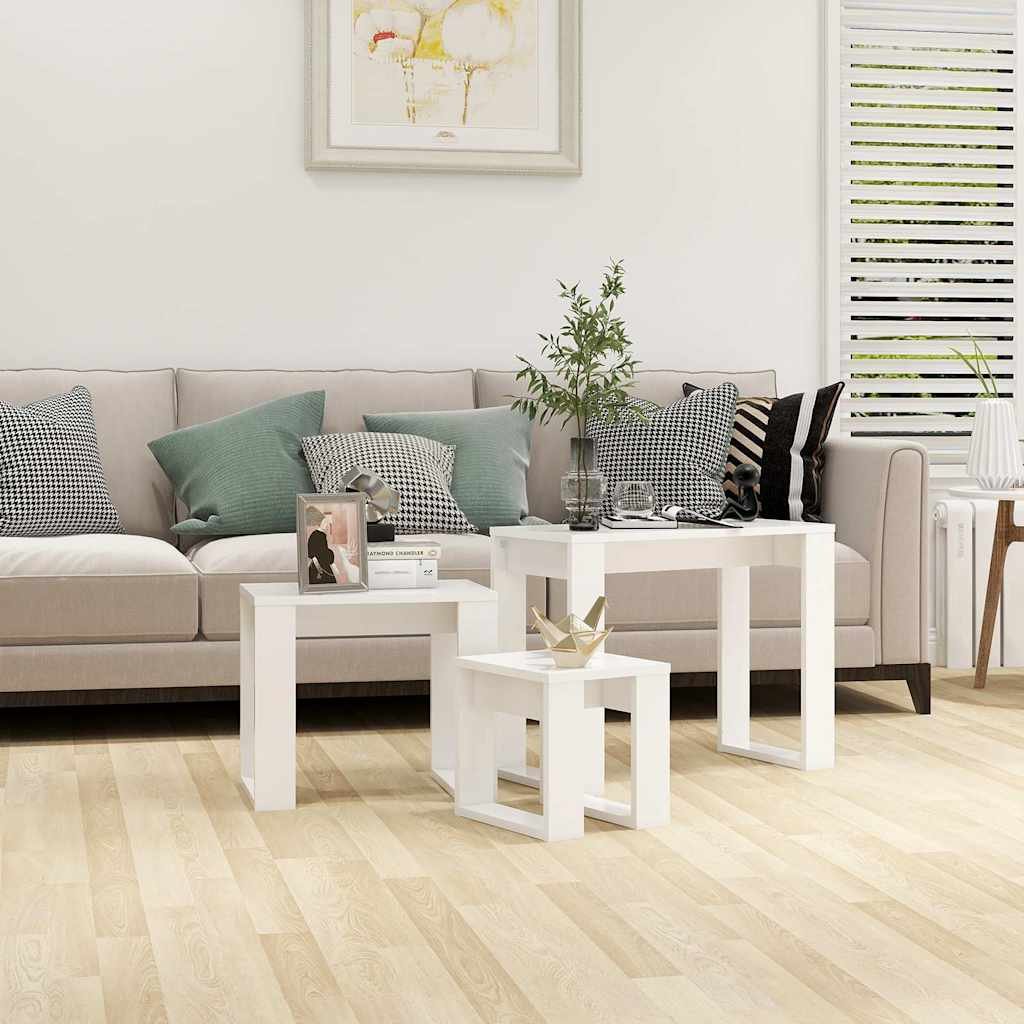 vidaXL Sisäkkäin asetettavat pöydät 3 kpl valkoinen keinopuu