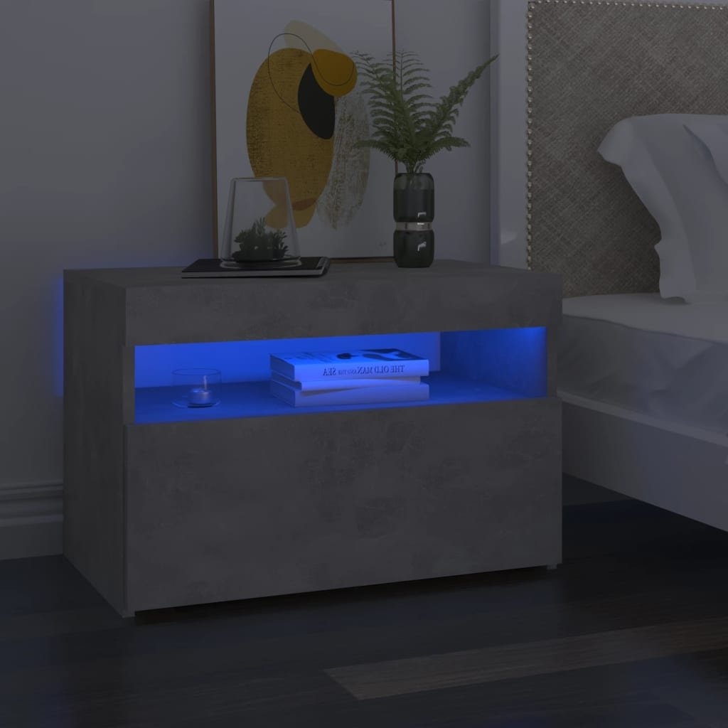 vidaXL Yöpöytä LED-valoilla betoninharmaa 60x35x40 cm