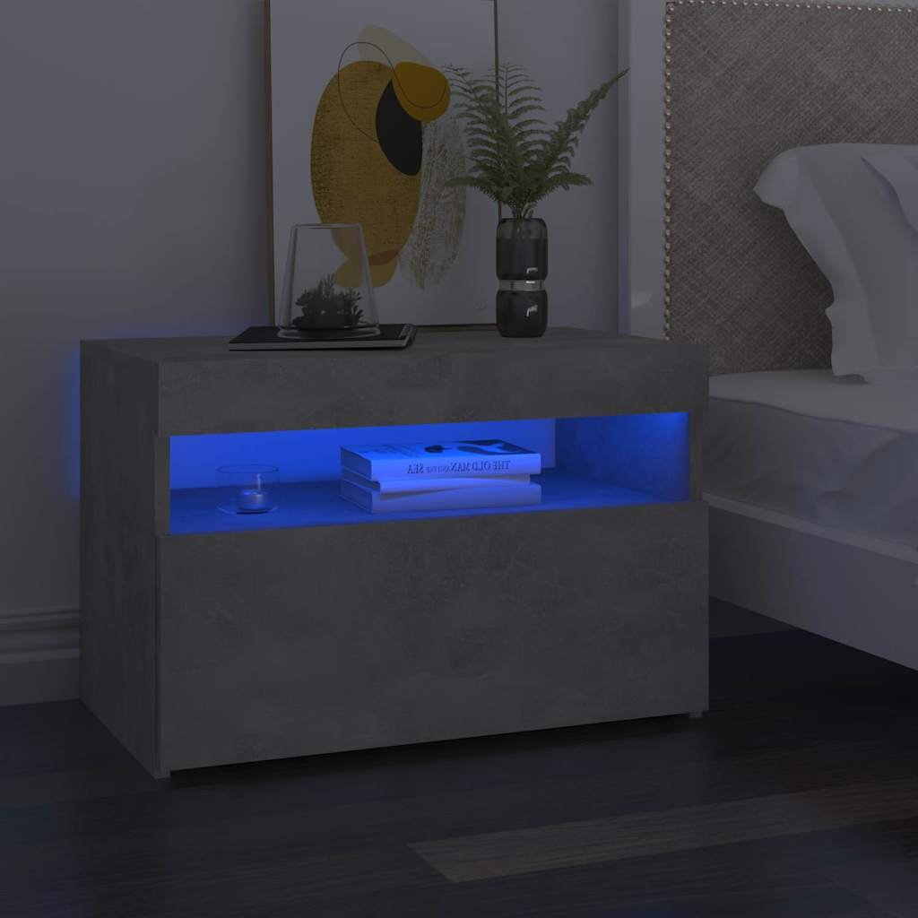 vidaXL Yöpöytä LED-valoilla 2 kpl betoninharmaa 60x35x40 cm