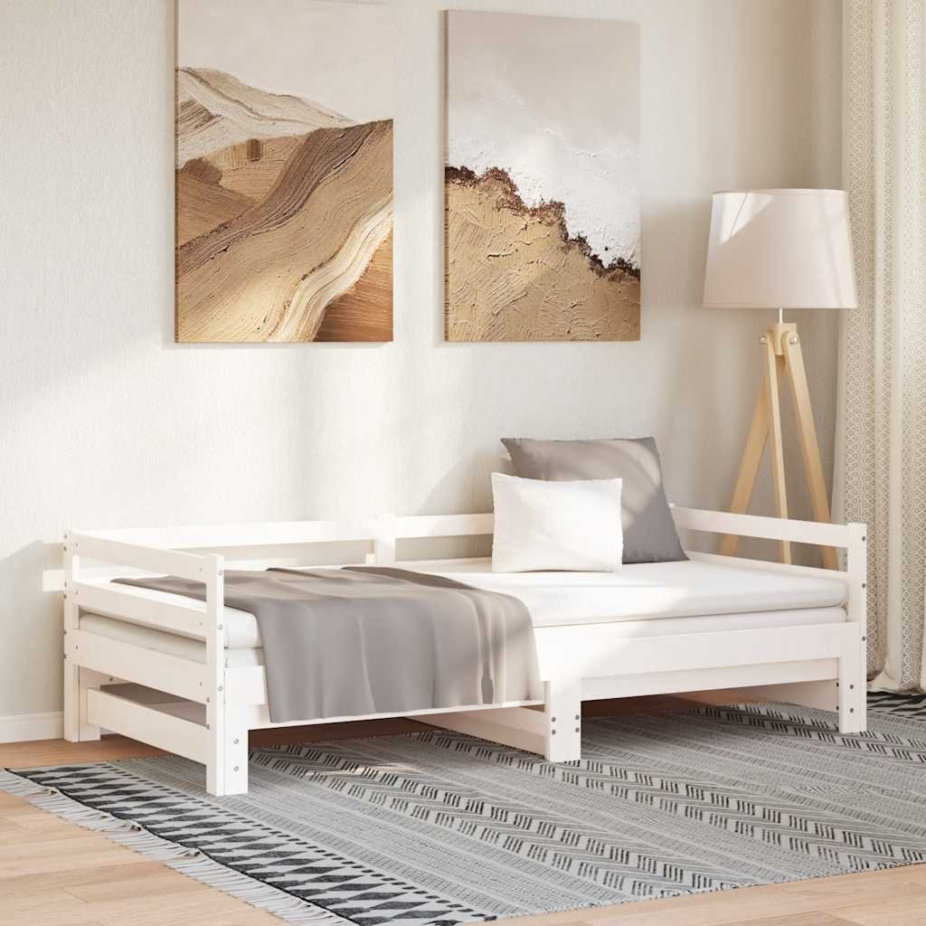 vidaXL Päivävuode ulosvedettävä valkoinen täysi mänty 2x (90x200) cm