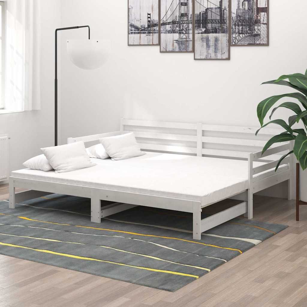 vidaXL Päivävuode ulosvedettävä valkoinen täysi mänty 2x (90x200) cm