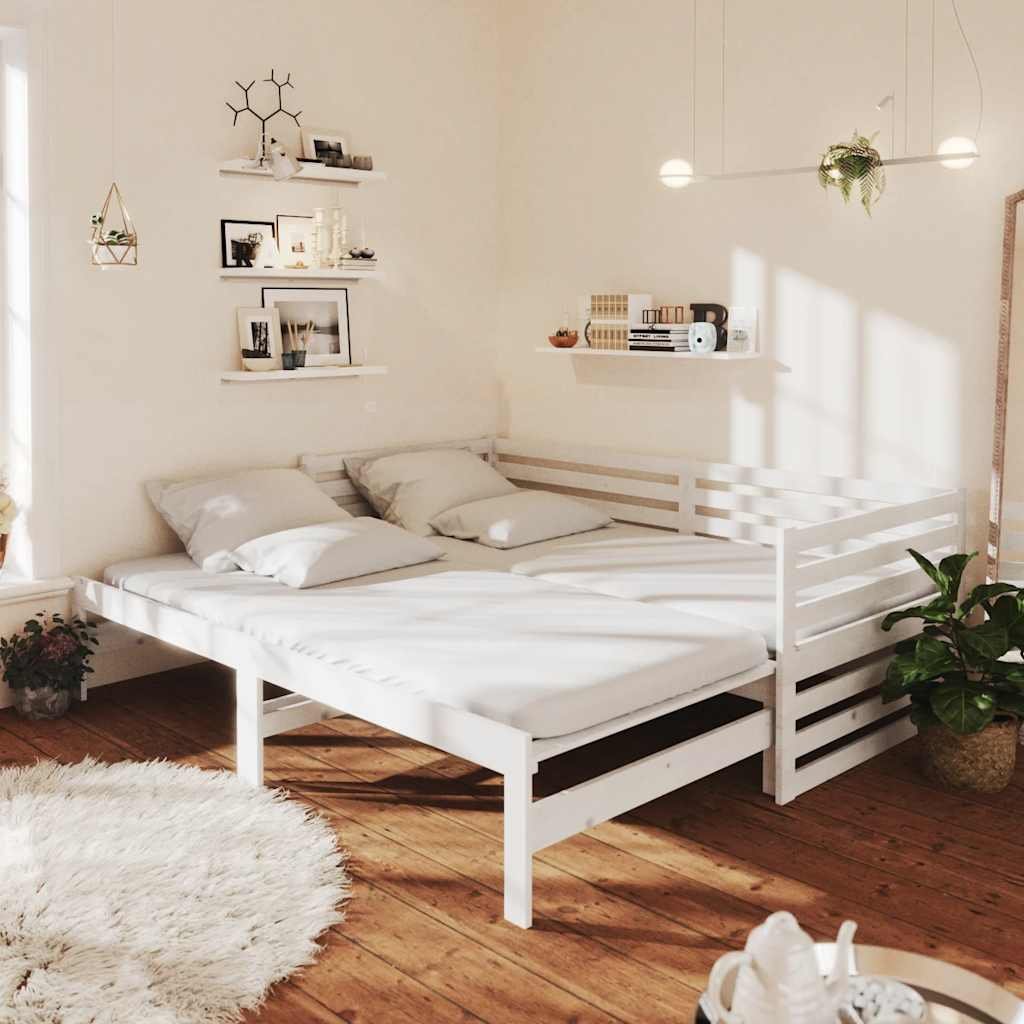 vidaXL Päivävuode ulosvedettävä valkoinen täysi mänty 2x (90x200) cm