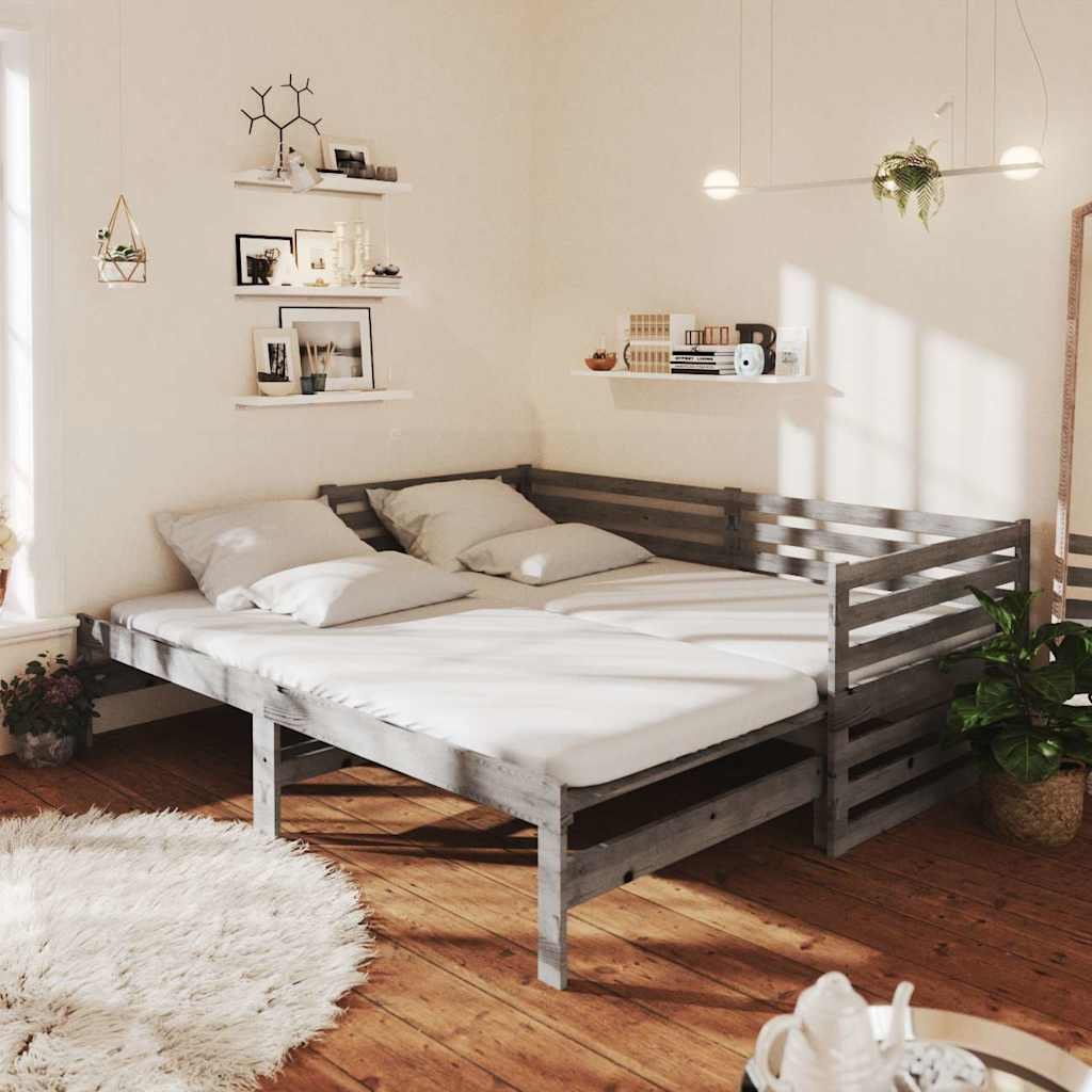 vidaXL Päivävuode ulosvedettävä harmaa täysi mänty 2x (90x200) cm