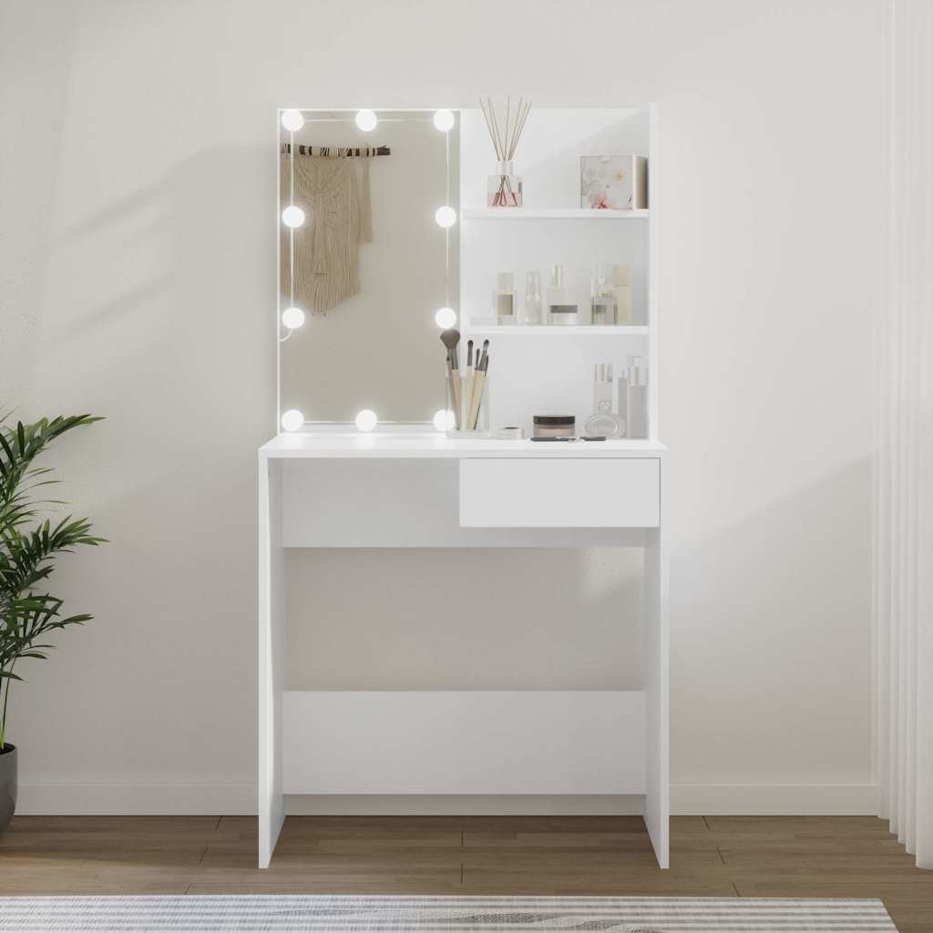 VidaXL Peilipöytä LED-valoilla valkoinen 74,5x40x141 cm