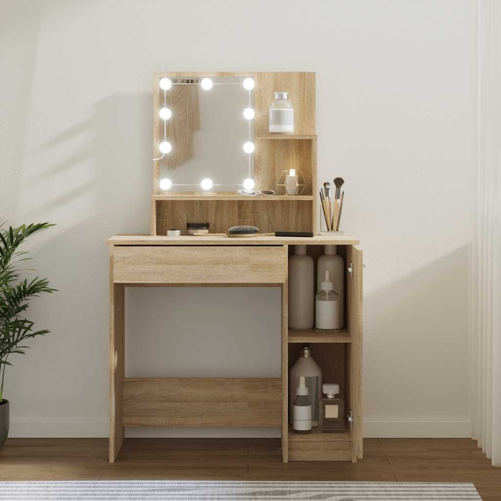 VidaXL Peilipöytä LED-valoilla Sonoma-tammi 86,5x35x136 cm