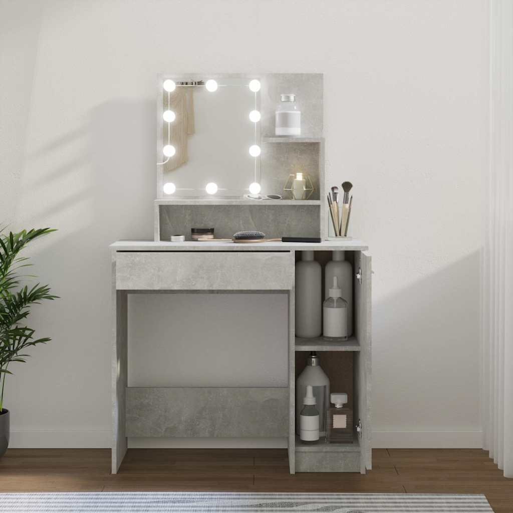 VidaXL Peilipöytä LED-valoilla betoninharmaa 86,5x35x136 cm