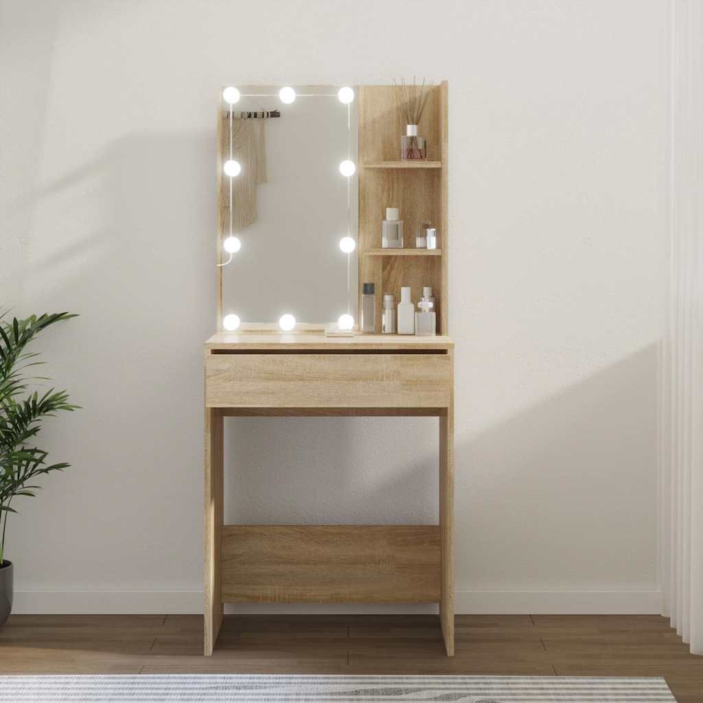 vidaXL Peilipöytä LED-valoilla Sonoma-tammi 60x40x140 cm
