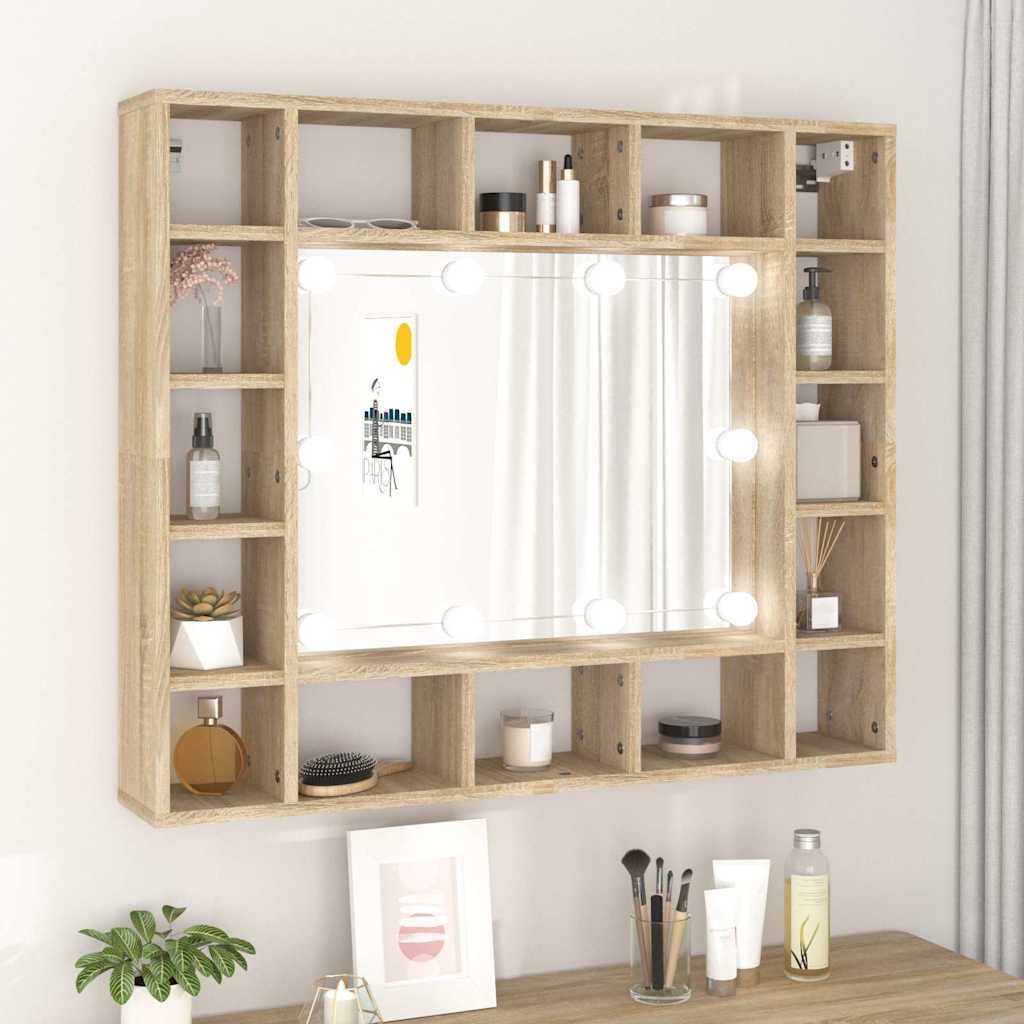 vidaXL Peilikaappi LED-valoilla Sonoma-tammi 91x15x76,5 cm