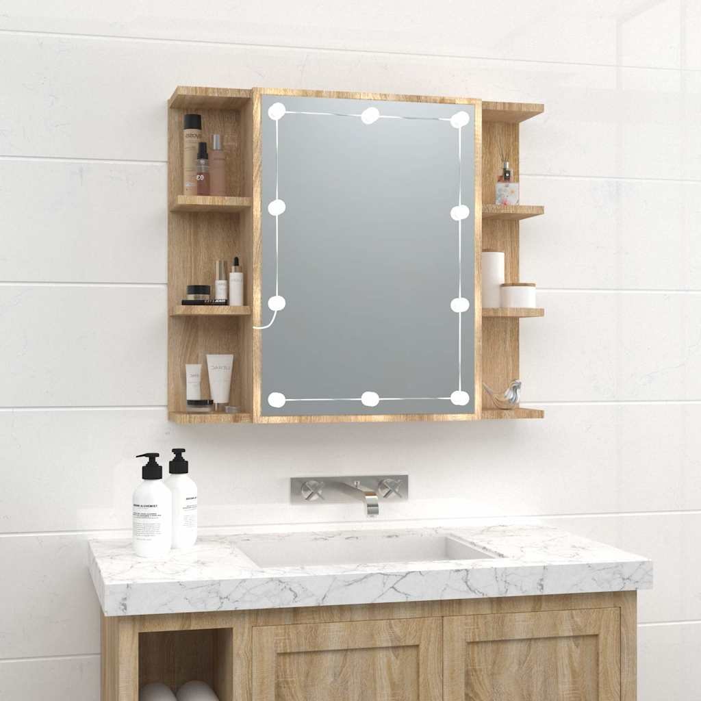 vidaXL Peilikaappi LED-valoilla Sonoma-tammi 70x16,5x60 cm