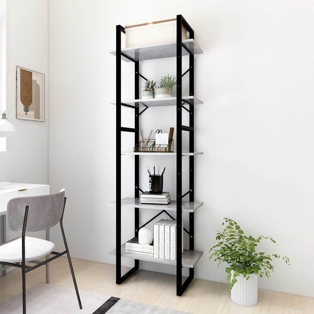 vidaXL 5-tasoinen kirjahylly betoninharmaa 60x30x175 cm tekninen puu