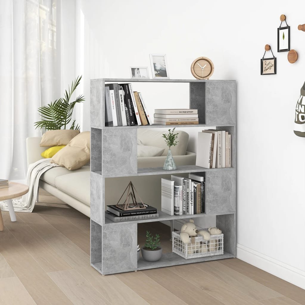 vidaXL Kirjahylly/tilanjakaja betoninharmaa 100x24x124 cm