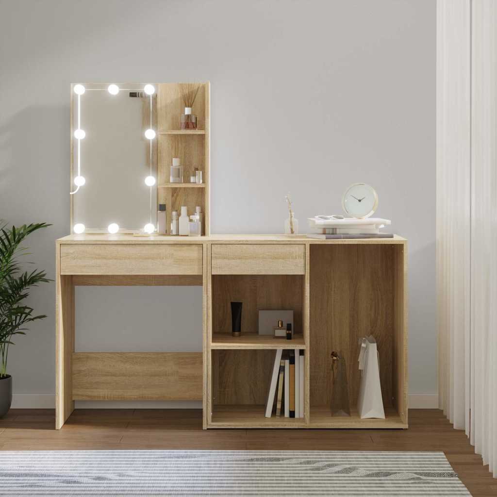 vidaXL LED-peilipöytä kaapilla Sonoma-tammi tekninen puu