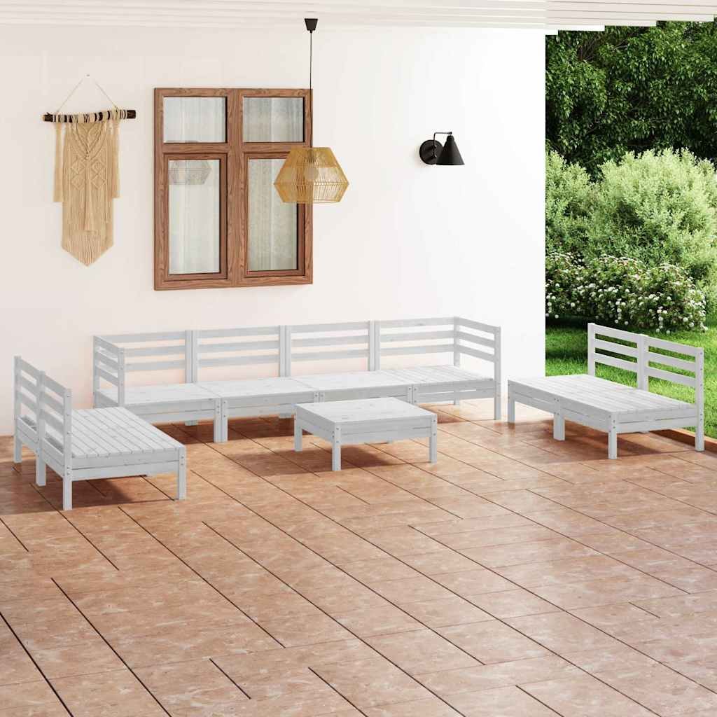 vidaXL 9-osainen Puutarhasohvasarja valkoinen täysi mänty