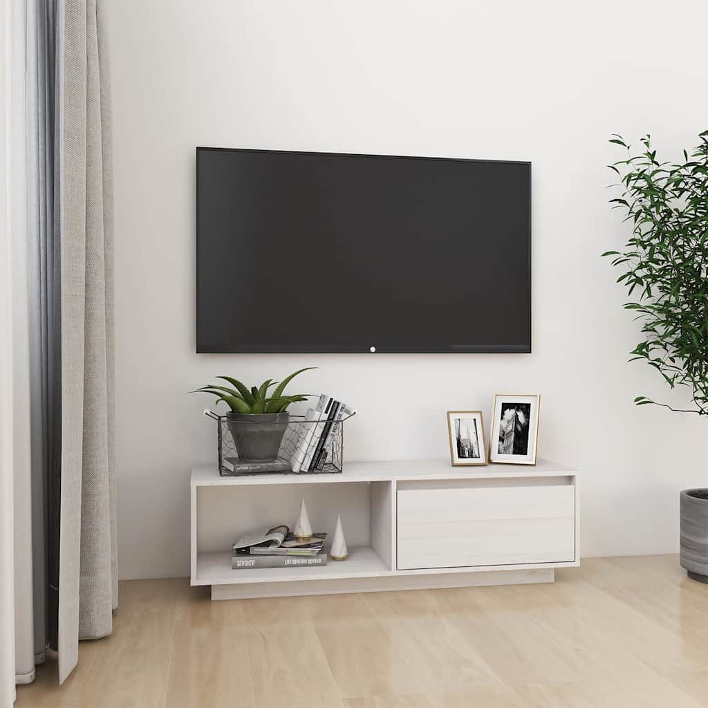 vidaXL TV-taso valkoinen 110x30x33,5 cm täysi mänty