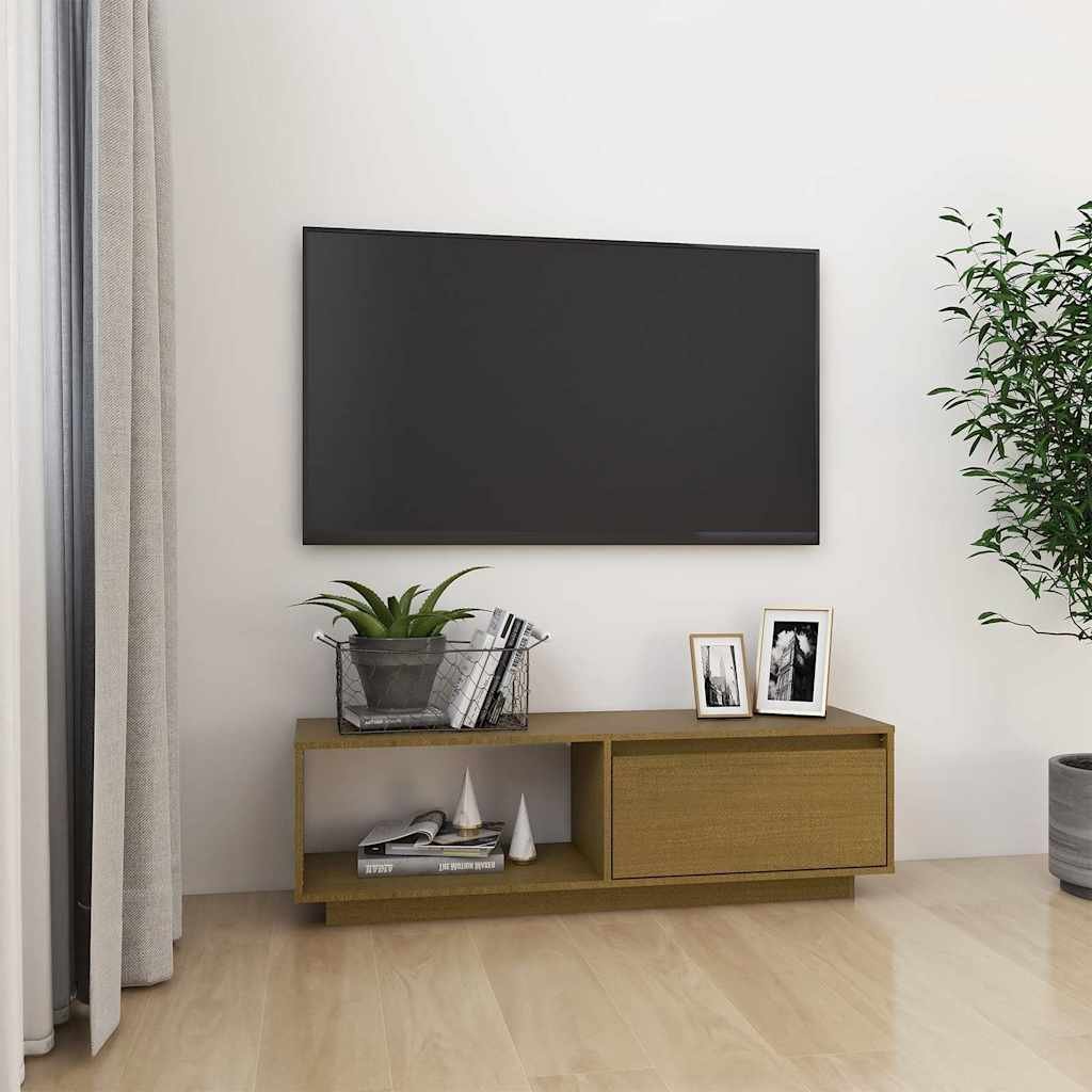 vidaXL TV-taso hunajanruskea 110x30x33,5 cm täysi mänty