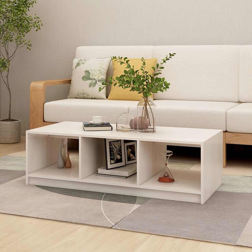 vidaXL Sohvapöytä valkoinen 110x50x34 cm täysi mänty