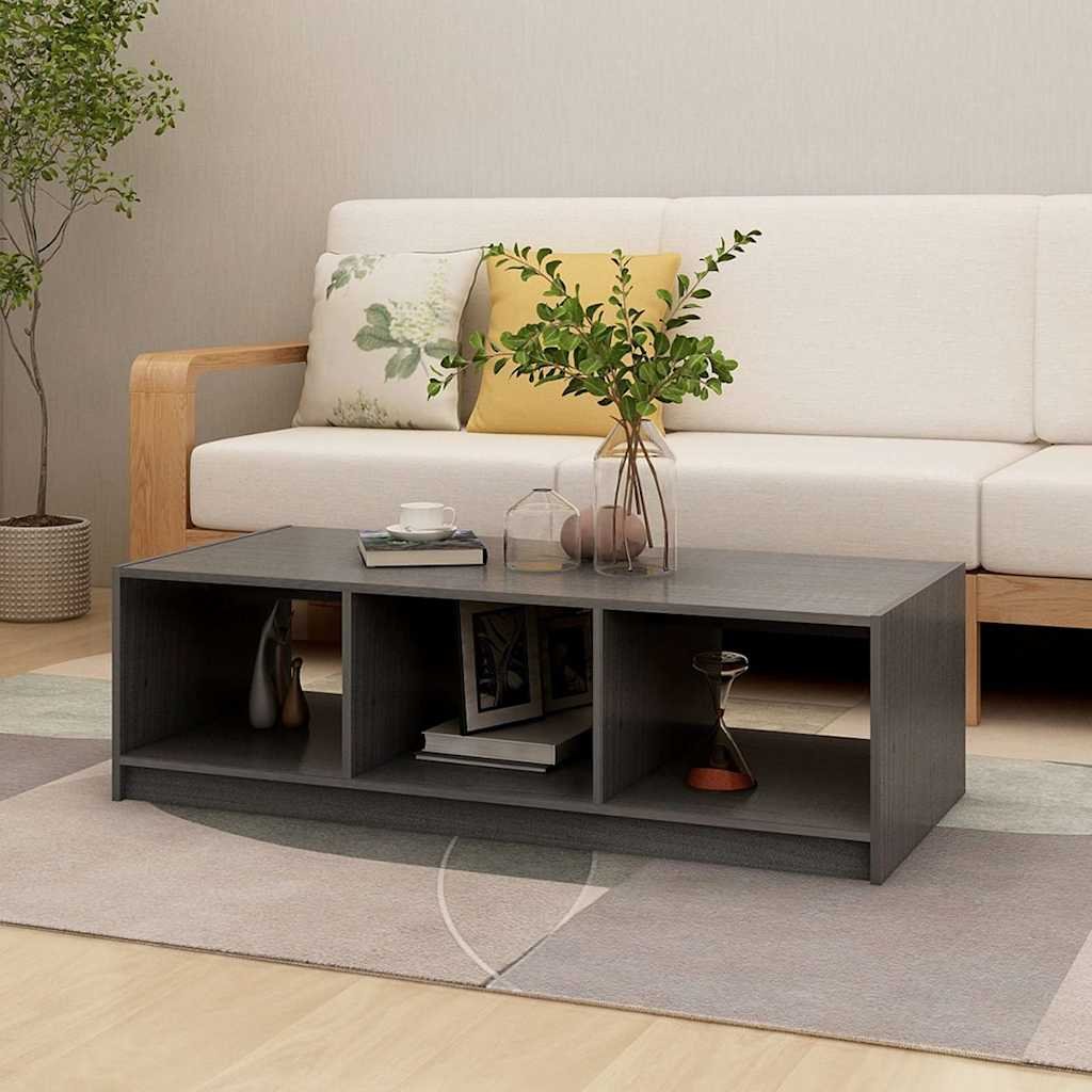 vidaXL Sohvapöytä harmaa 110x50x34 cm täysi mänty