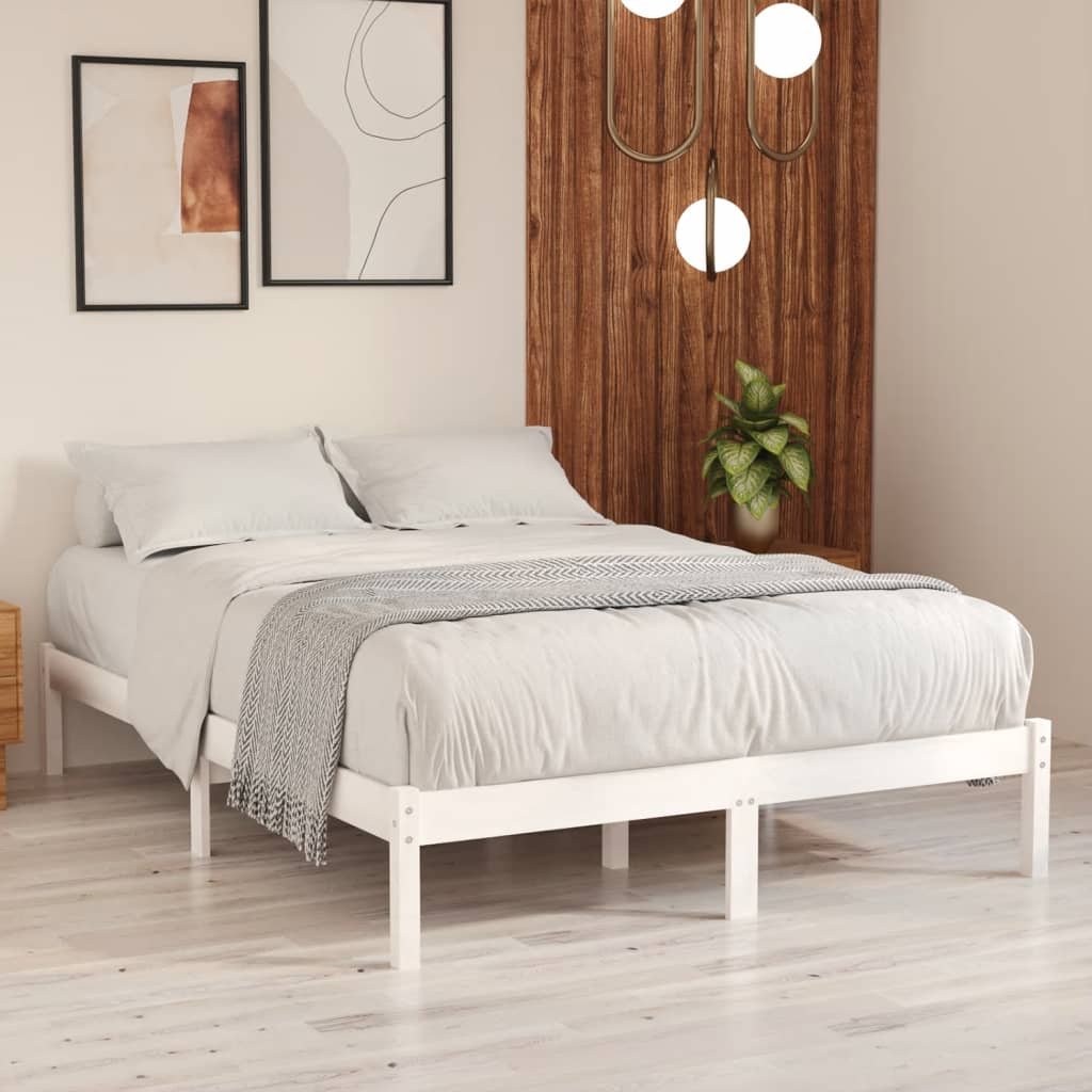 vidaXL Sängynrunko valkoinen täysi mänty 150x200 cm King Size