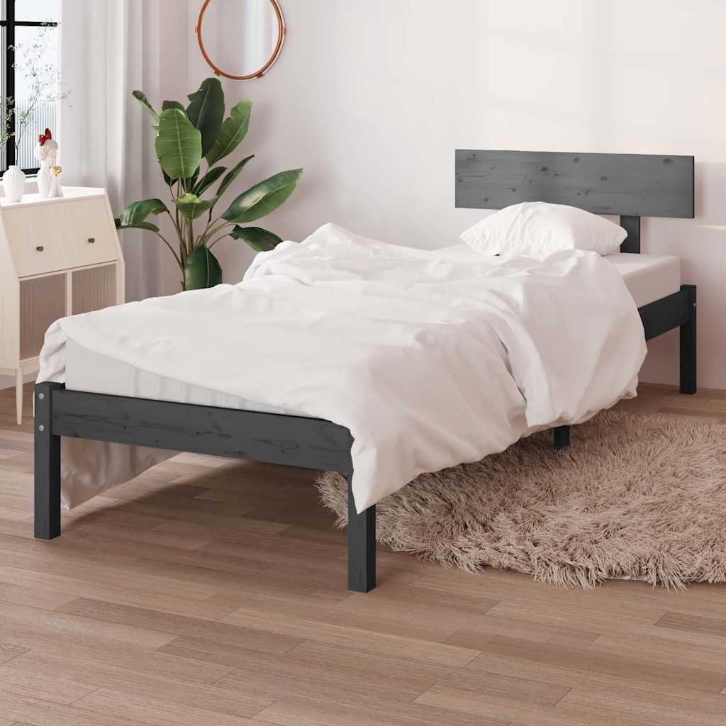 vidaXL Sängynrunko harmaa täysi mänty 90x190 cm Single
