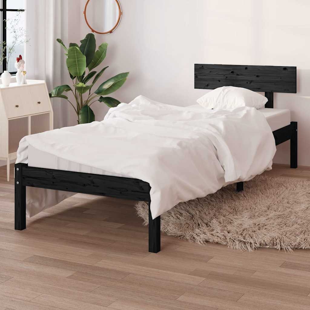 vidaXL Sängynrunko musta täysi mänty 90x200 cm