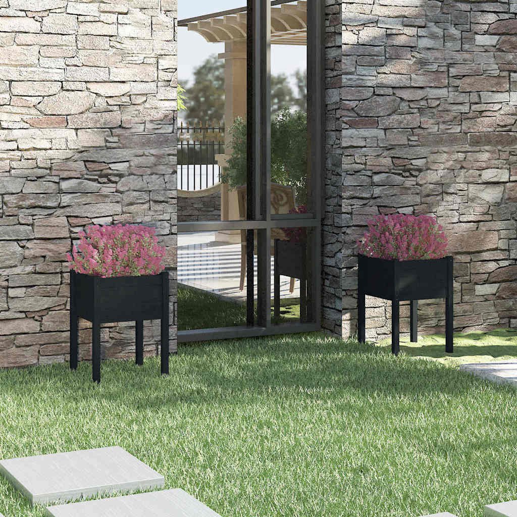 vidaXL Puutarhan kukkalaatikot 2 kpl musta 50x50x70cm täysi mänty