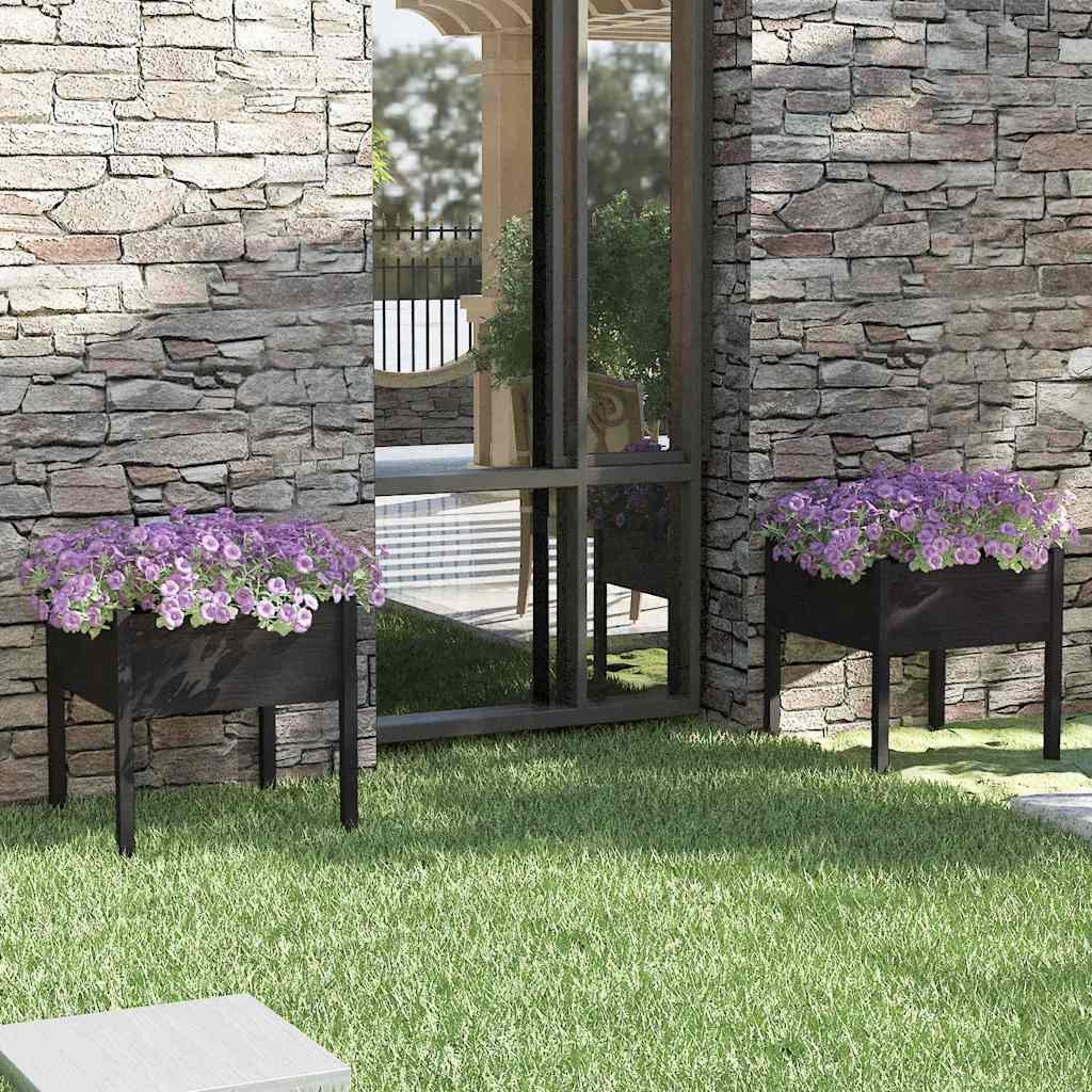 vidaXL Puutarhan kukkalaatikot 2 kpl musta 70x70x70 cm täysi mänty
