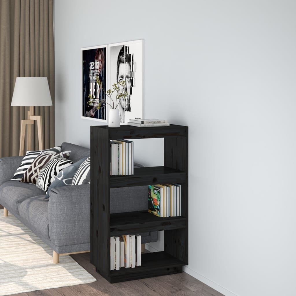 vidaXL Kirjahylly/tilanjakaja musta 60x35x103 cm täysi mänty