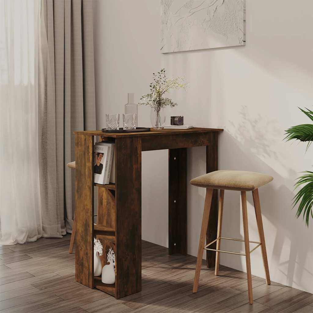 vidaXL Baaripöytä hyllyllä savutammi 102x50x103,5 cm tekninen puu