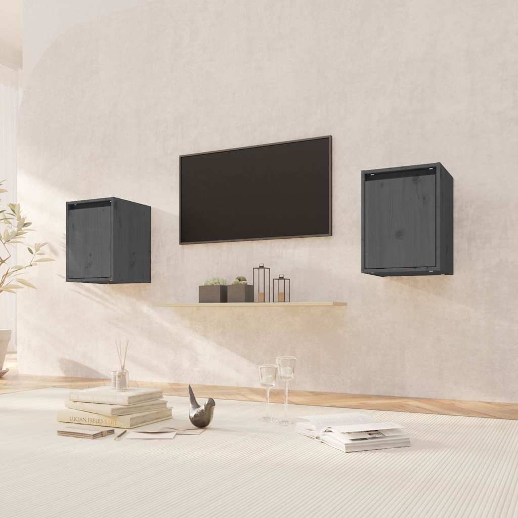 vidaXL Seinäkaapit 2 kpl harmaa 30x30x40 cm täysi mänty