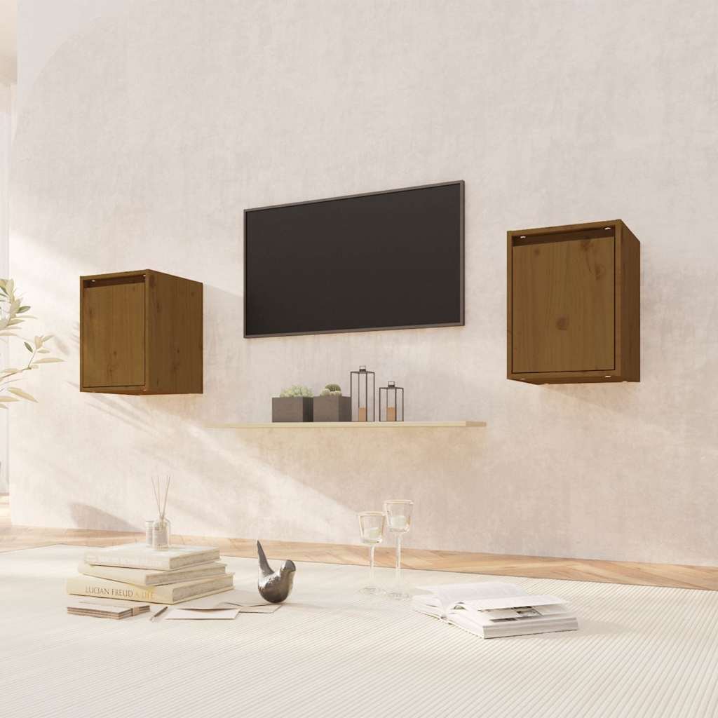 vidaXL Seinäkaapit 2 kpl hunajanruskea 30x30x40 cm täysi mänty