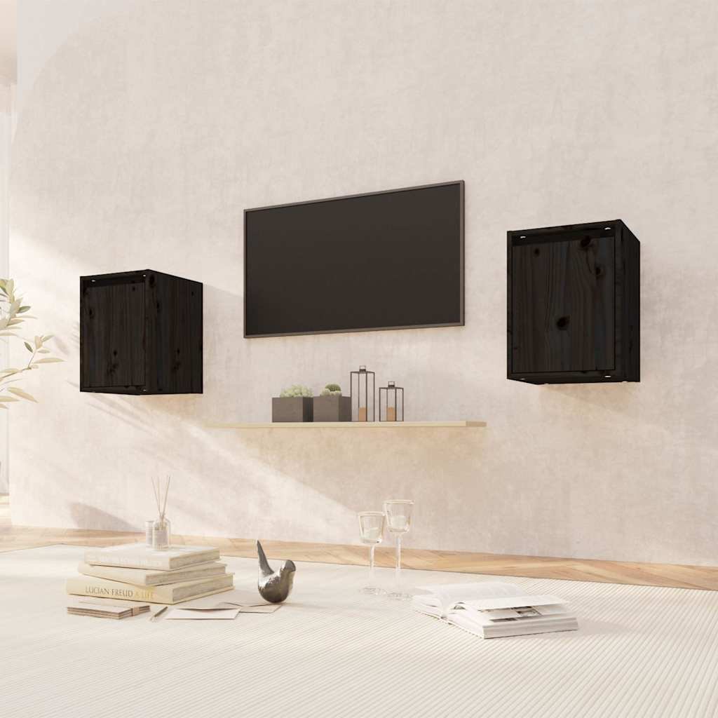 vidaXL Seinäkaapit 2 kpl musta 30x30x40 cm täysi mänty