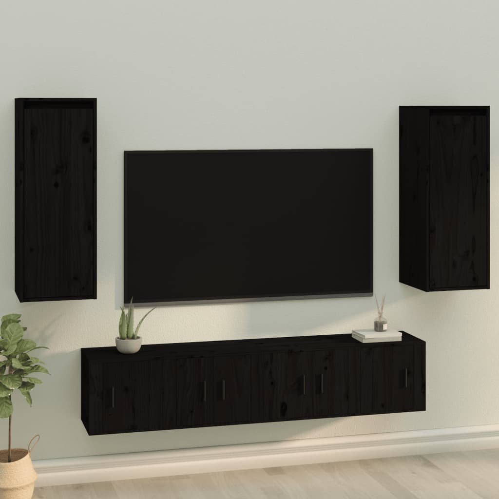 vidaXL Seinäkaapit 2 kpl musta 30x30x80 cm täysi mänty