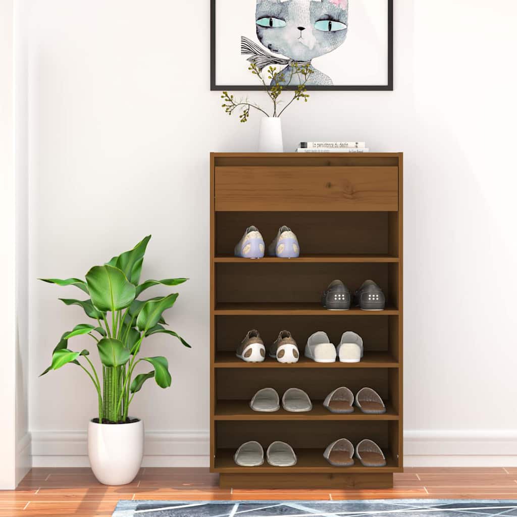 vidaXL Kenkäkaappi hunajanruskea 60x34x105 cm täysi mänty