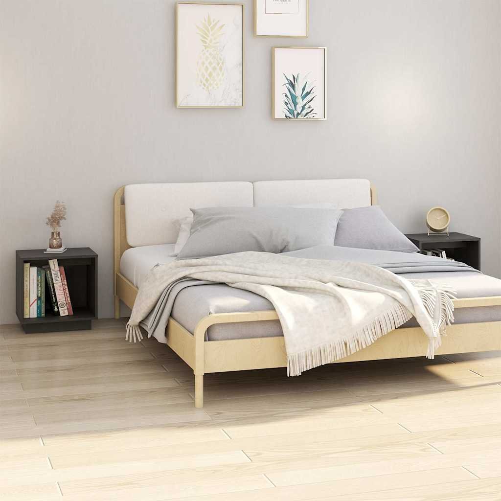 vidaXL Yöpöydät 2 kpl harmaa 40x30x40 cm täysi mänty