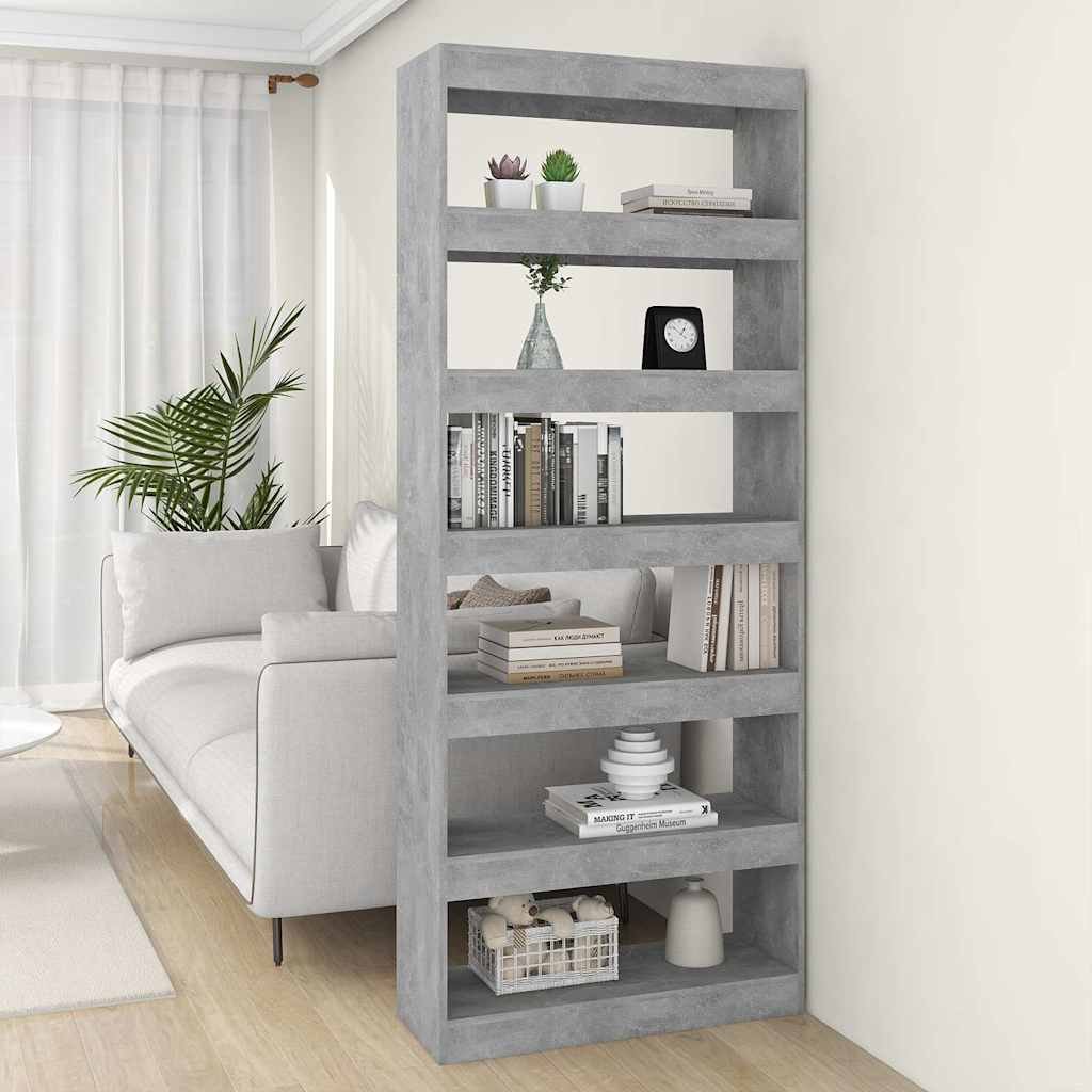 vidaXL Kirjahylly/tilanjakaja betoninharmaa 80x30x198 cm tekninen puu
