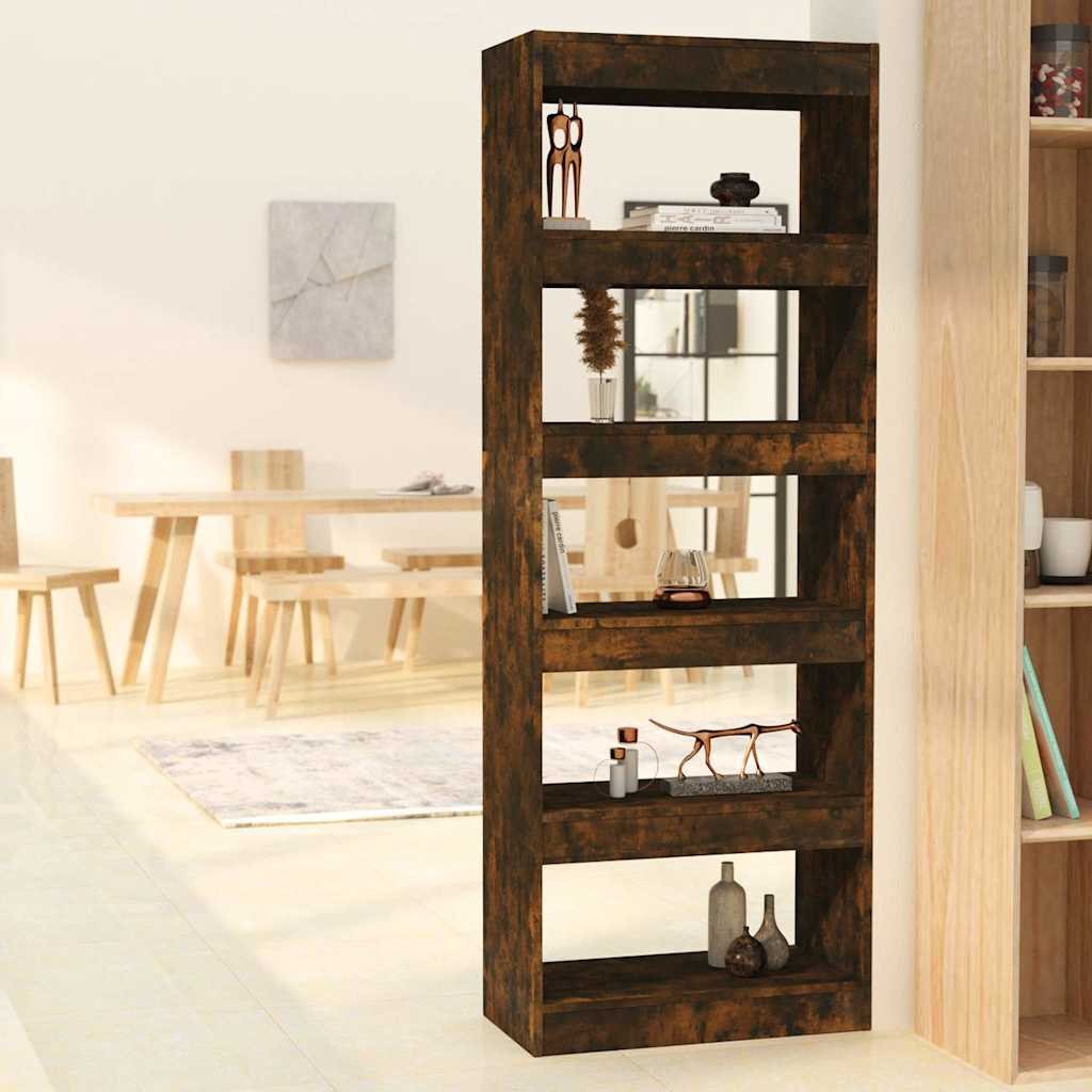 vidaXL Kirjahylly/tilanjakaja savutammi 60x30x166 cm tekninen puu