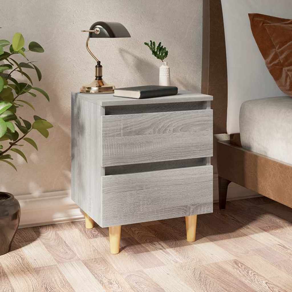 vidaXL Yöpöytä täyspuiset jalat harmaa Sonoma 40x35x50 cm