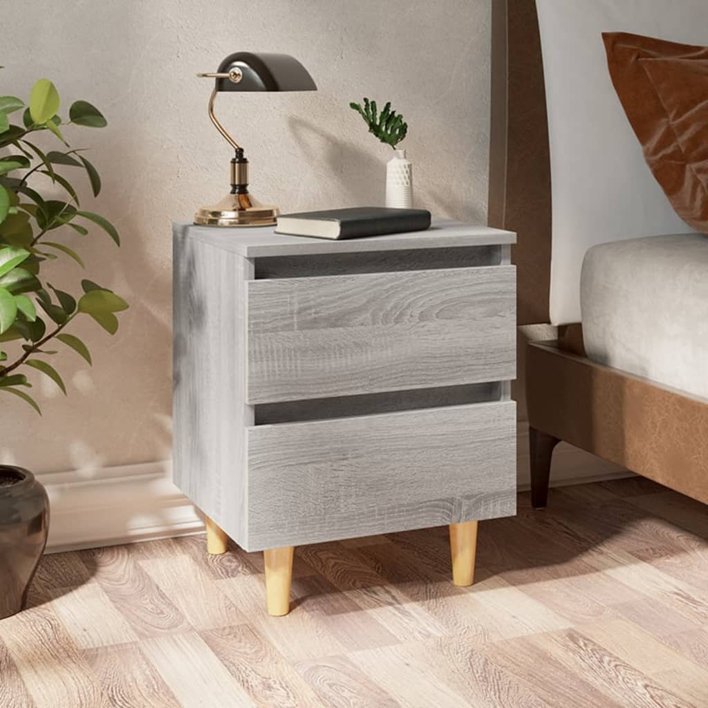 vidaXL Yöpöydät täyspuujaloilla 2 kpl harmaa Sonoma 40x35x50 cm