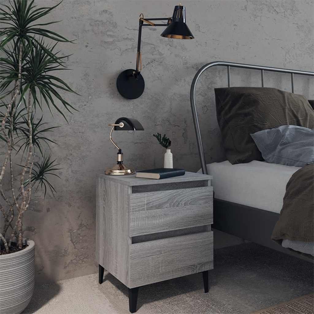 vidaXL Yöpöydät metallijaloilla 2 kpl harmaa Sonoma 40x35x50 cm