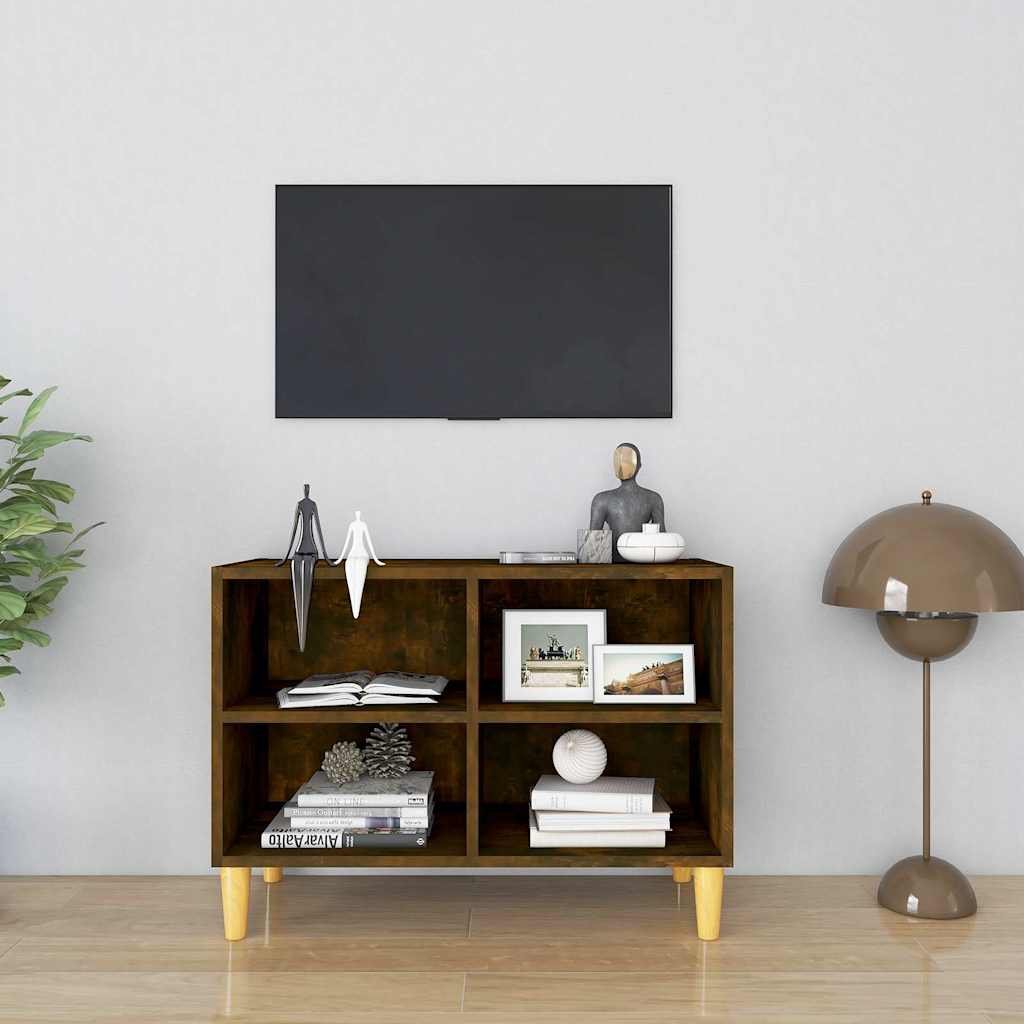 vidaXL TV-taso täyspuiset jalat savutammi 69,5x30x50 cm
