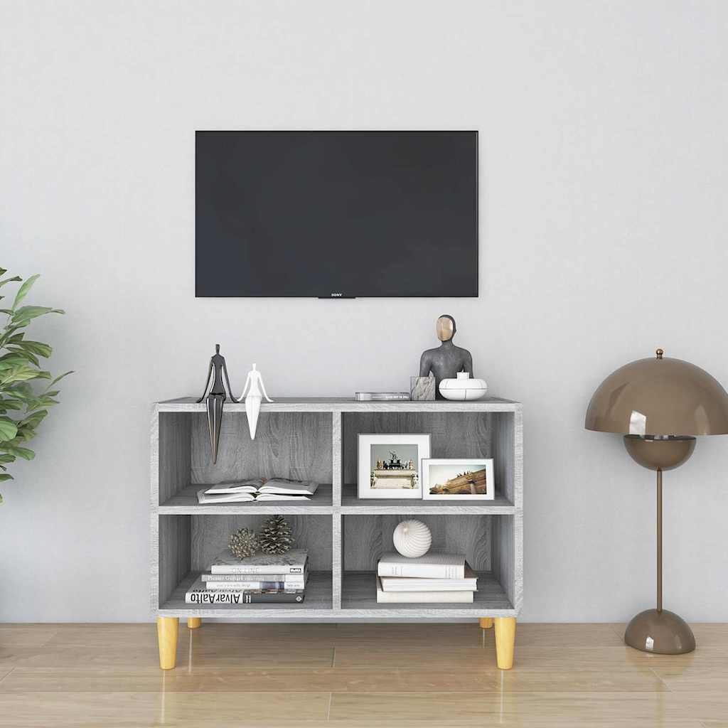 vidaXL TV-taso täyspuiset jalat harmaa Sonoma 69,5x30x50 cm